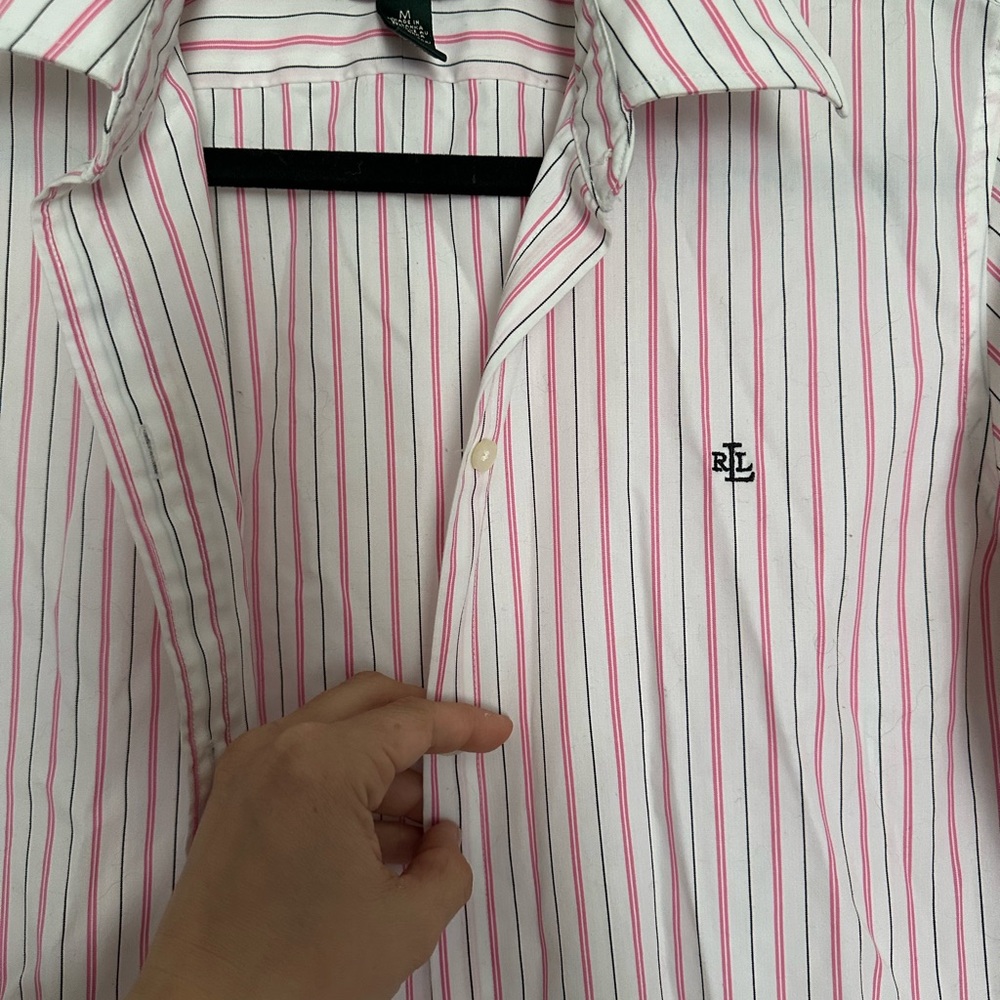 Lauren Ralph Lauren pink/ white button down, size M - Picture 2 of 6